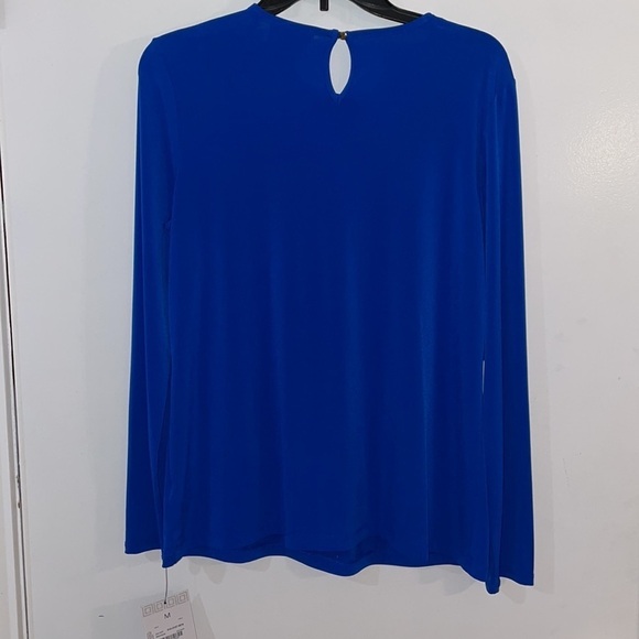LIZ CLAIBORNE NEW M  bold blue long sleeve blouse,rhinestones round neck - Picture 4 of 6